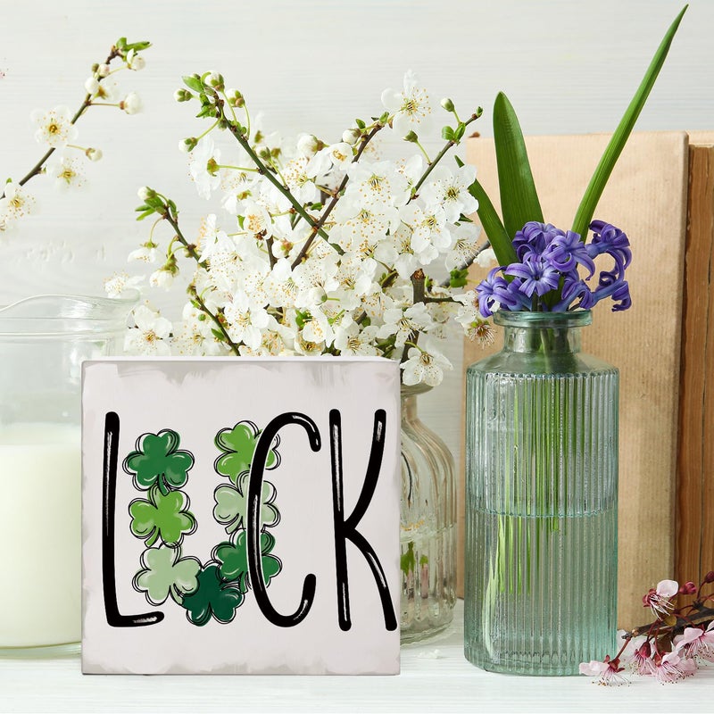 FLVGE St. Patrick's Day Decorations  Irish Luck Shamrock Wooden Box Sign Desk Decor  Lucky Sign for St Patrick's Day Home Party Decor 5x5 - Image 5
