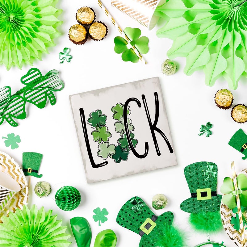 FLVGE St. Patrick's Day Decorations  Irish Luck Shamrock Wooden Box Sign Desk Decor  Lucky Sign for St Patrick's Day Home Party Decor 5x5 - Image 3