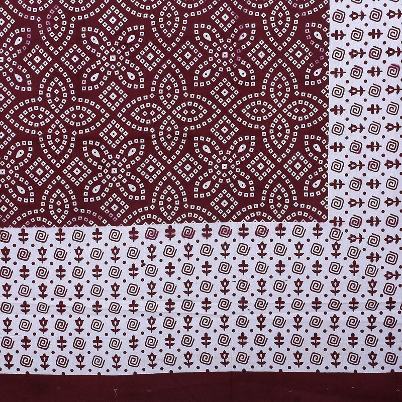 Doraya Queen Size Double Bed Sheet with Pillow Covers Pure Cotton Jaipuri Chunari Printed Bedcover Mahroon - Image 3