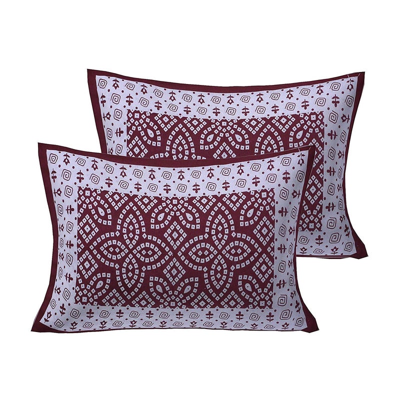 Doraya Queen Size Double Bed Sheet with Pillow Covers Pure Cotton Jaipuri Chunari Printed Bedcover Mahroon - Image 2