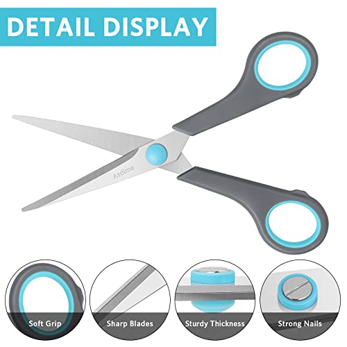 Asdirne 6.4" Scissors, Stainless Steel Blades, Soft Grip Handle, Suitable for Households,Offices and Schools, All Purpose, Blue/Grey - Image 4
