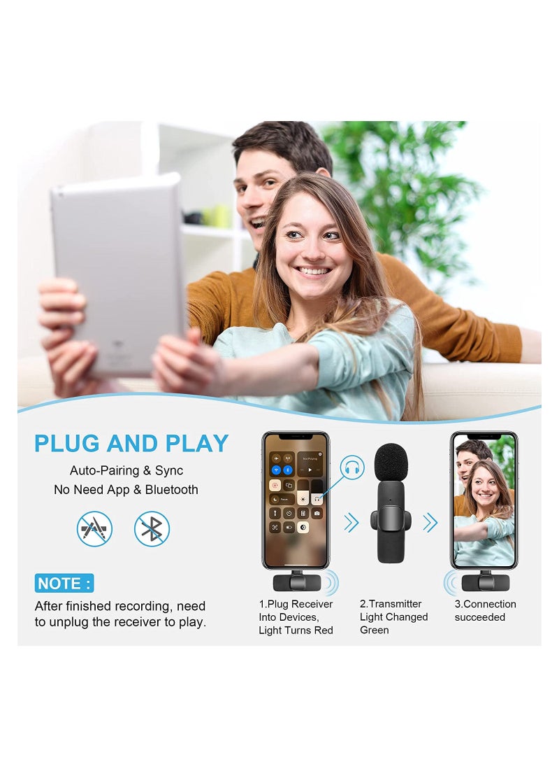 Generic K9 Wireless Dual Microphone , Digital Mini Portable Recording Clip Mic with Receiver for All Type-C Mobile Phones and converter Lightning - Black  - Image 5