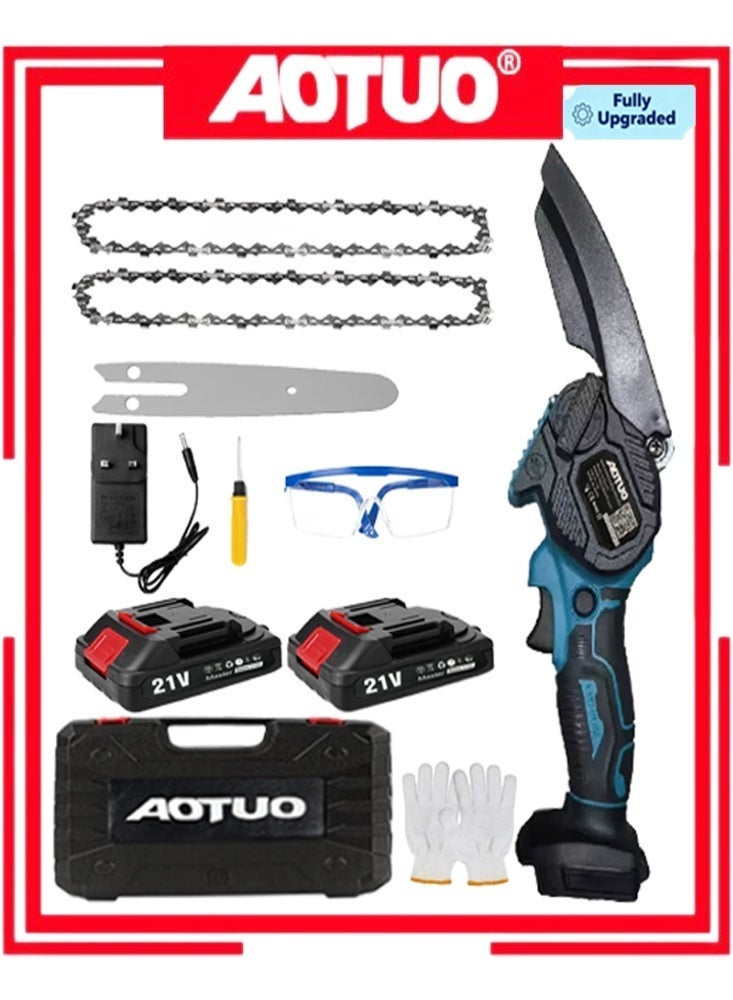 او تو او منشار AOTUO اللاسلكي الصغير مقاس 6 بوصات - مناسب للبستانيين. منشار يدوي قوي وقابل لإعادة الشحن، مزود بقفل أمان ونظام تزييت تلقائي. منشار كهربائي صغير يعمل بالبطارية، مناسب لقطع الأخشاب والأشجار. - Image 1