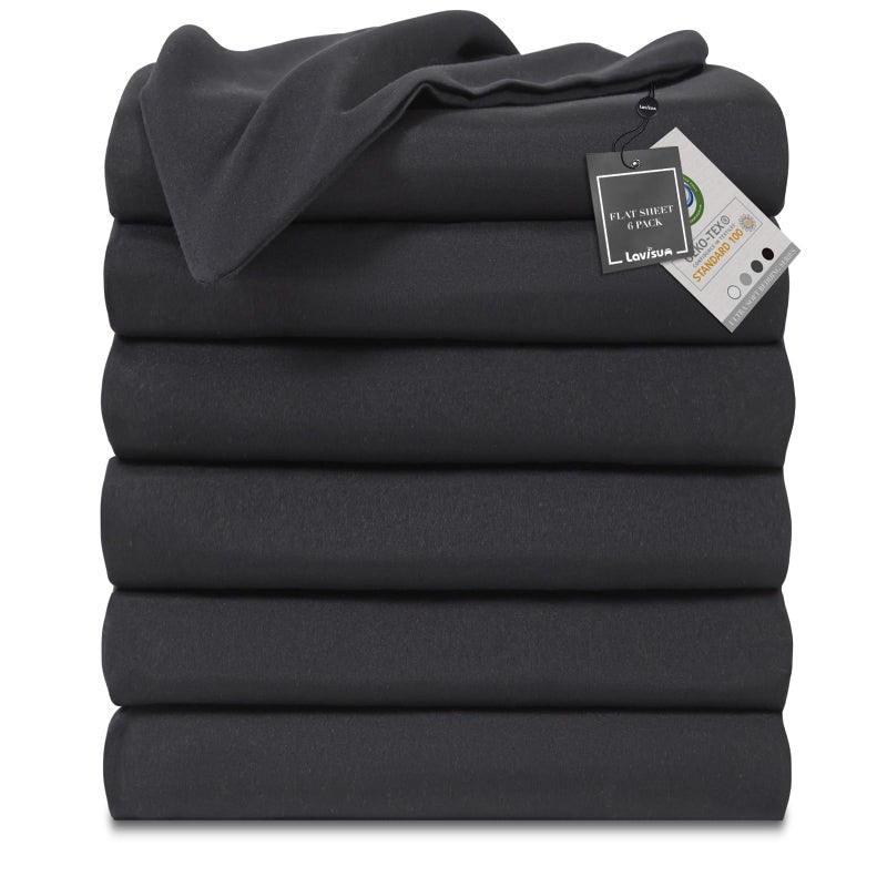 Lavisun Twin Flat Sheets 6 Pack Black Bruted Serofiber Sed Sheets Soft and Breatable Leats for Massage Table Home Airbnb & Dorm Bed Sheet and Dorm Stain - Image 1