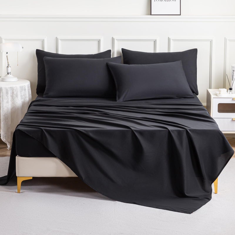 Lavisun Twin Flat Sheets 6 Pack Black Bruted Serofiber Sed Sheets Soft and Breatable Leats for Massage Table Home Airbnb & Dorm Bed Sheet and Dorm Stain - Image 2