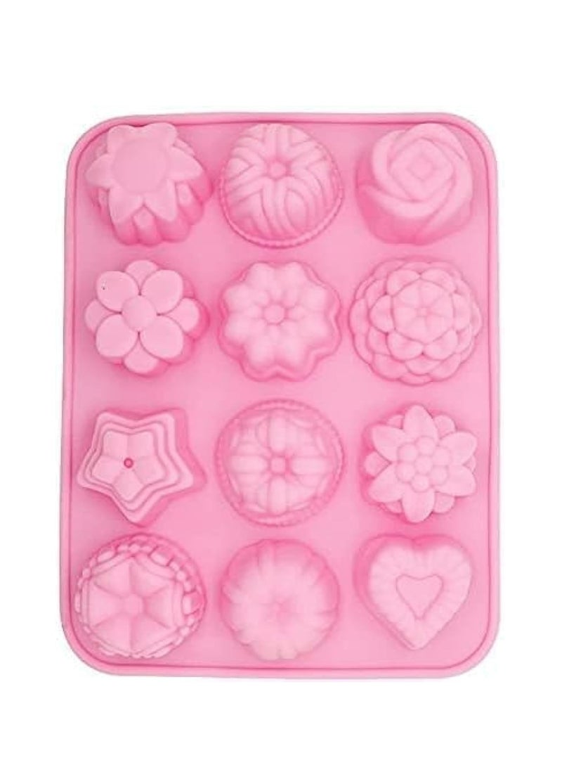 12-Cavity Silicone Flower Cake Molds Jelly Candy Making Molds Handmade DIY Chocolate Mold