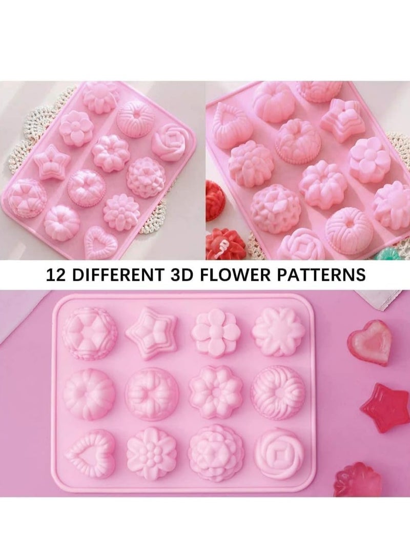 12-Cavity Silicone Flower Cake Molds Jelly Candy Making Molds Handmade DIY Chocolate Mold