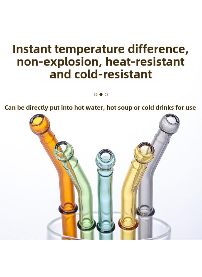 Generic - Factory Wholesale Bamboo Glass Straw Creative Modeling High Borosilicate Glass High Temperature Resistant Fall Resistant Mouth Five Section Straw-Color:Blue Elbow - Image 1