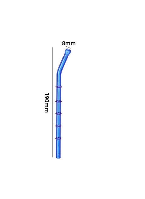 Factory Wholesale Bamboo Glass Straw Creative Modeling High Borosilicate Glass High Temperature Resistant Fall Resistant Mouth Five Section Straw-Color:Blue Elbow