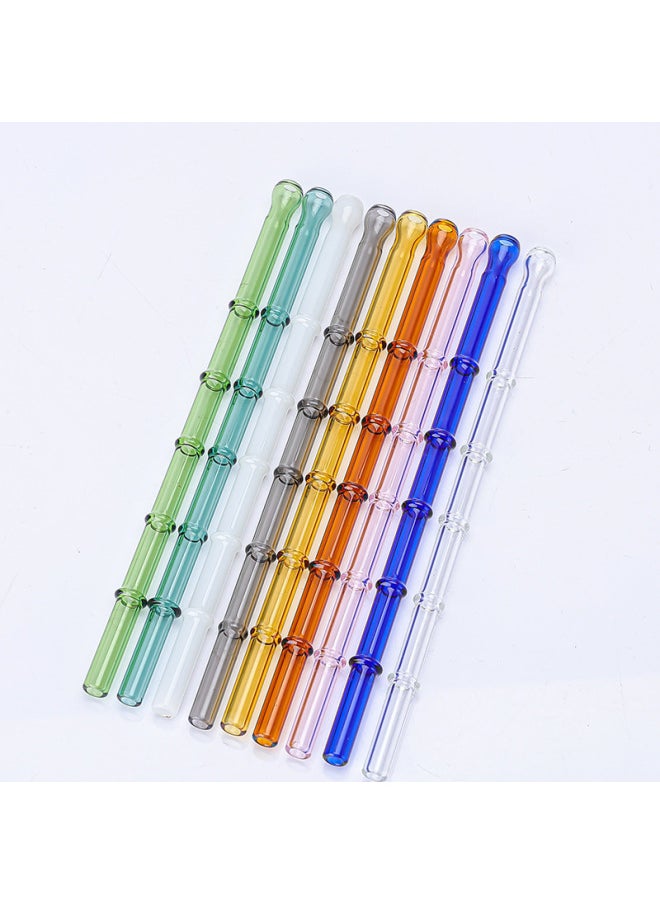 Generic - Factory Wholesale Bamboo Glass Straw Creative Modeling High Borosilicate Glass High Temperature Resistant Fall Resistant Mouth Five Section Straw-Color:Blue Elbow - Image 1