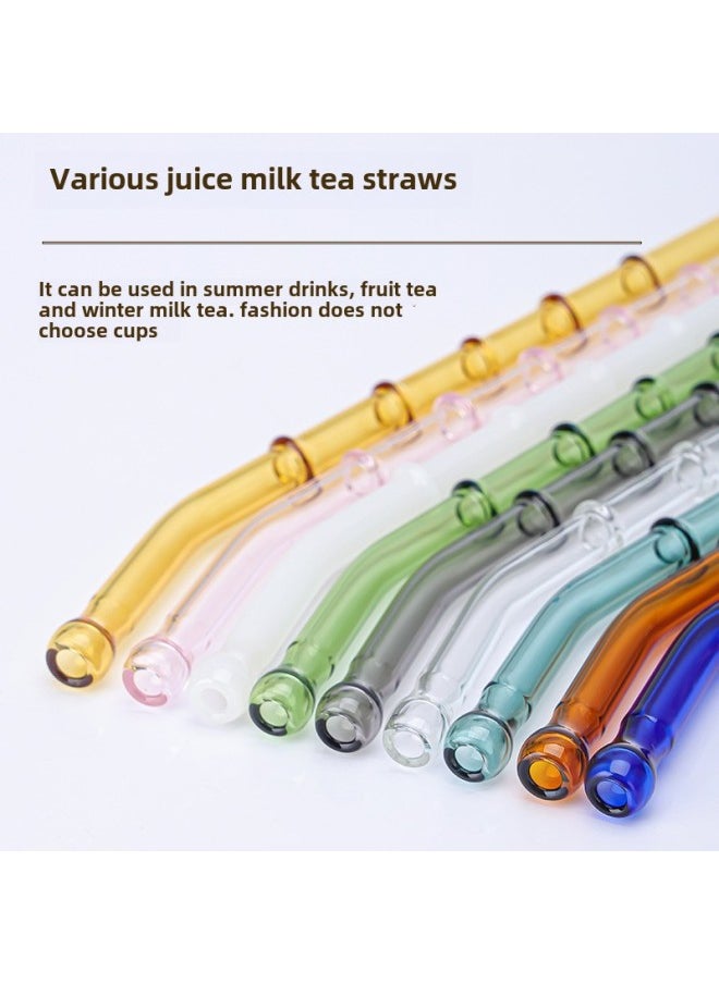 Generic - Factory Wholesale Bamboo Glass Straw Creative Modeling High Borosilicate Glass High Temperature Resistant Fall Resistant Mouth Five Section Straw-Color:Blue Elbow - Image 1