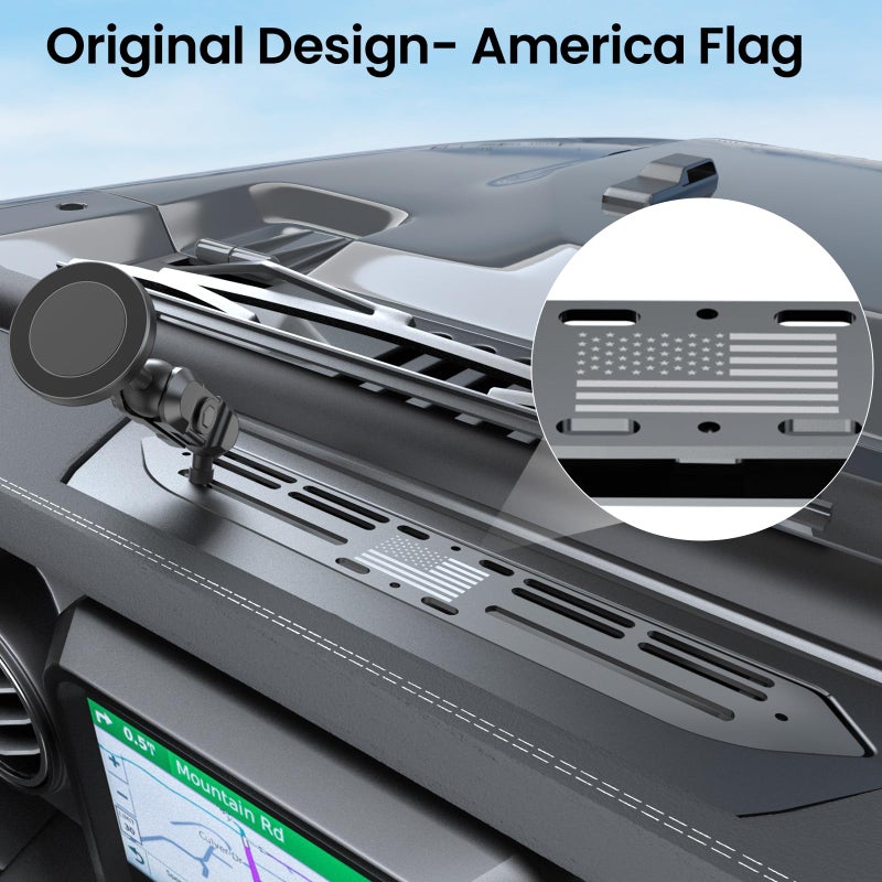 SwiftGaze Stainless Steel Phone Mount for 2018-2023 Wrangler JL (NOT 4xe)&2020-2023 Gladiator Magnetic&Clamp Dual Heads All-Metal Shakeproof Original America Flag Design OEM Screws Dash Mount Install - Image 5