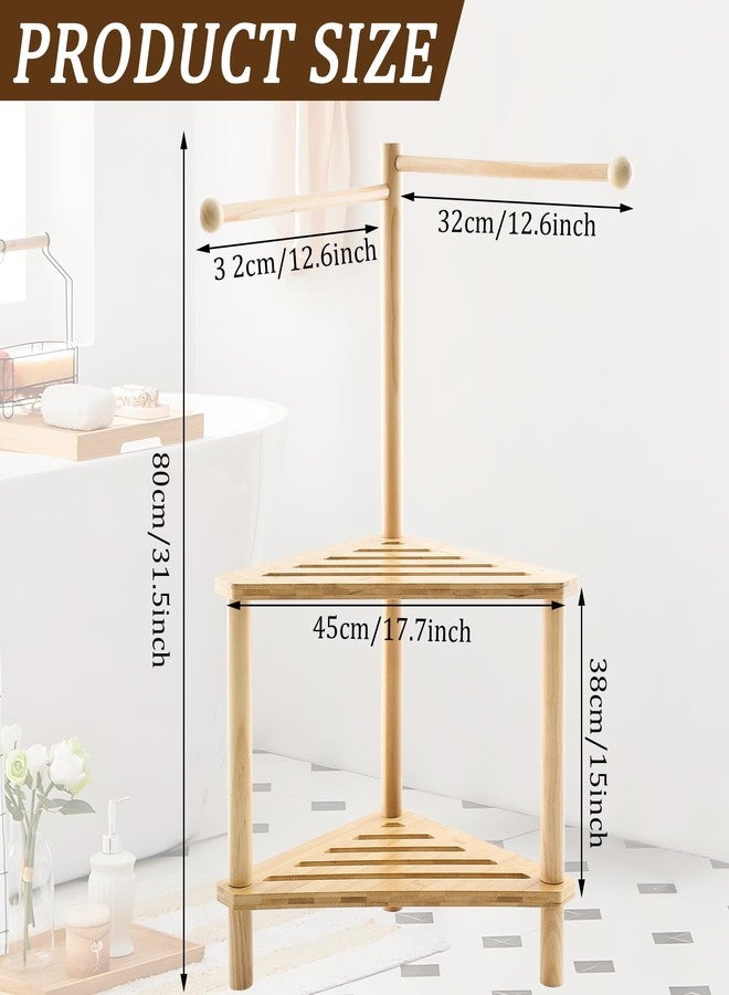 Threehoney 2 Tier 17" x 31" Bamboo Corner Shower Stool Foot Rest with Towel Bar, Wood Shower Stool Free Standing Corner Bathroom Bench Foot Rest with Storage Shelf for Bathroom Inside, Small Spaces - Image 2