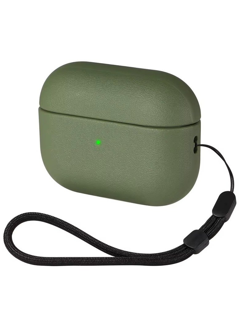 Slim Fit Leather AirPods 4 Case with Secure Closure with chain (Olive Green) - Image 1