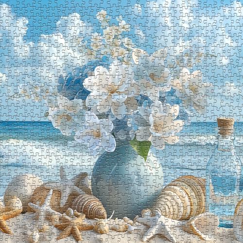 PICKFORU Beach Puzzles for Adults 1000 Pieces Summer Ocean Flower Jigsaw Puzzle Shell Starfish Marine Themed Challenging for Adults - Image 5