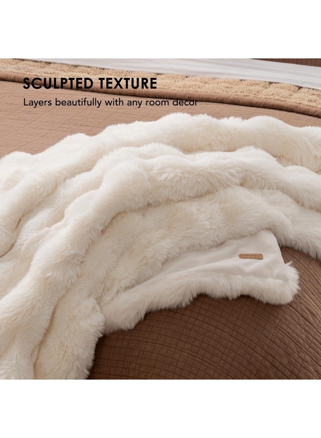 EVERGRACE EVERGRACE Ultra Soft Luxury Fluffy Ridgeline Faux Rabbit Fur Throw Blanket, Thick Warm Bubble Throw for Bed, Cozy Plush Reversible Blankets for Couch, Chair, Sofa, Ivory White, 60x80 Inches, 870 GSM  - Image 5