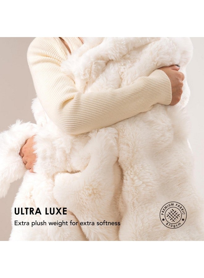 EVERGRACE EVERGRACE Ultra Soft Luxury Fluffy Ridgeline Faux Rabbit Fur Throw Blanket, Thick Warm Bubble Throw for Bed, Cozy Plush Reversible Blankets for Couch, Chair, Sofa, Ivory White, 60x80 Inches, 870 GSM  - Image 3