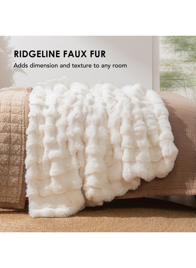 EVERGRACE EVERGRACE Ultra Soft Luxury Fluffy Ridgeline Faux Rabbit Fur Throw Blanket, Thick Warm Bubble Throw for Bed, Cozy Plush Reversible Blankets for Couch, Chair, Sofa, Ivory White, 60x80 Inches, 870 GSM  - Image 2