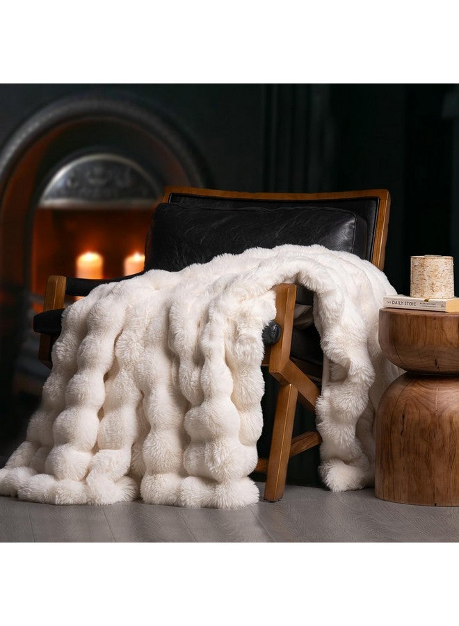EVERGRACE EVERGRACE Ultra Soft Luxury Fluffy Ridgeline Faux Rabbit Fur Throw Blanket, Thick Warm Bubble Throw for Bed, Cozy Plush Reversible Blankets for Couch, Chair, Sofa, Ivory White, 60x80 Inches, 870 GSM  - Image 1