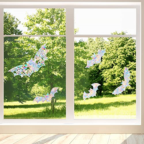 AREAWA Rainbow Window Clings, 8 PCS Bats - Non-Adhesive Prismatic Vinyl Decals, Bird Strike Deterrent for Glass, Indoor Decor, Reusable, Irregular Shaped Stickers - Image 4