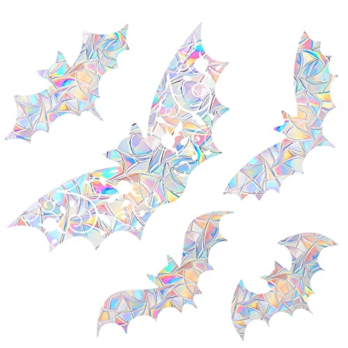 AREAWA Rainbow Window Clings, 8 PCS Bats - Non-Adhesive Prismatic Vinyl Decals, Bird Strike Deterrent for Glass, Indoor Decor, Reusable, Irregular Shaped Stickers - Image 1