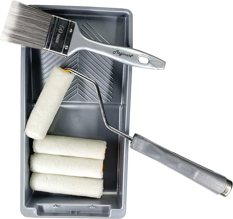 Magimate Professional Paint Roller Kit Featuring with Threaded Roller Handle, Microfiber Covers, Little Paint Tray and Stain Brush for Household Touch-ups and Trimming – 4 Inches Small Set (7-Pack) - Image 4