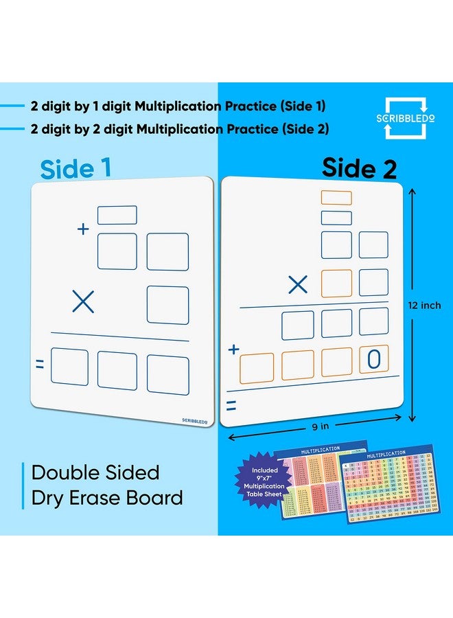 سكريبل دو لوحة ضرب طويلة قابلة للمسح الجاف مقاس 9 × 12 بوصة، لوحة بيضاء مزدوجة الجوانب لممارسة الضرب بأرقام 2 × 1 و2 × 2 للمنزل والمدرسة والفصول الدراسية والأطفال والطلاب، أدوات رياضية، لوحة حضن - Image 4