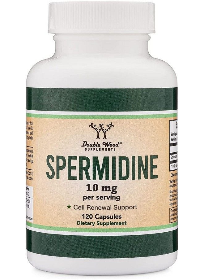 Double Wood Supplements - Spermidine Supplement (10Mg Of 99% Spermidine 3Hcl Third Party Tested) 120 Capsules Over 100X More Potent Than Wheat Germ Extract For Cell Membrane Telomere Health And Aging By Double Wood - Image 1