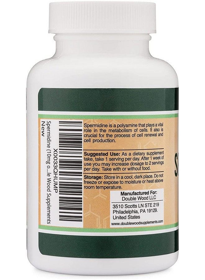 Double Wood Supplements - Spermidine Supplement (10Mg Of 99% Spermidine 3Hcl Third Party Tested) 120 Capsules Over 100X More Potent Than Wheat Germ Extract For Cell Membrane Telomere Health And Aging By Double Wood - Image 1