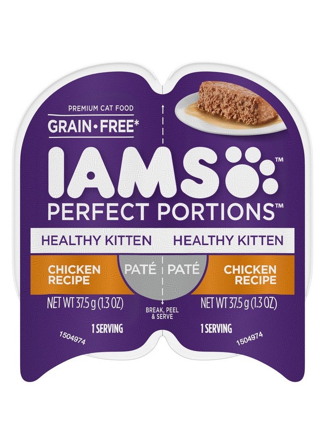 Iams Perfect Portions Healthy Kitten Grain Free* Wet Cat Food Paté, Chicken Recipe, 2.6 Oz (Pack Of 24) Easy Peel TwinPack Trays - Image 1