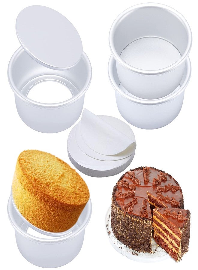 AWTBDP 6 Inch Round Cake Pan Set of 4, Nonstick Aluminum Baking Pans with 100 Sheets Parchment Paper, Cake Tins For Making Layered Cakes Deep Dish Pizza Quiches, Removable Bottom For Easy Quick Release - Image 1