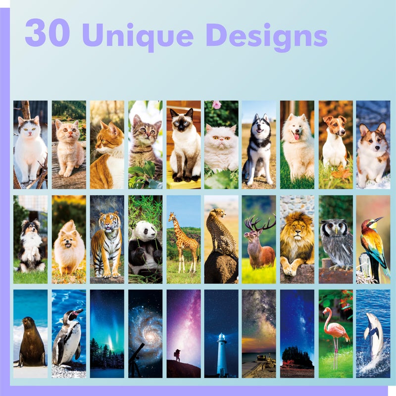 Gethelud 120 PCS Animal Bookmarks, 30 Designs Double-Sided Printing Paper Bookmarks with PET Film, Cat/Dog/Galaxy/Wild Animals for Kids, Students, Adults, Book Lovers (2.4â€ x 6.1â€) - Image 4