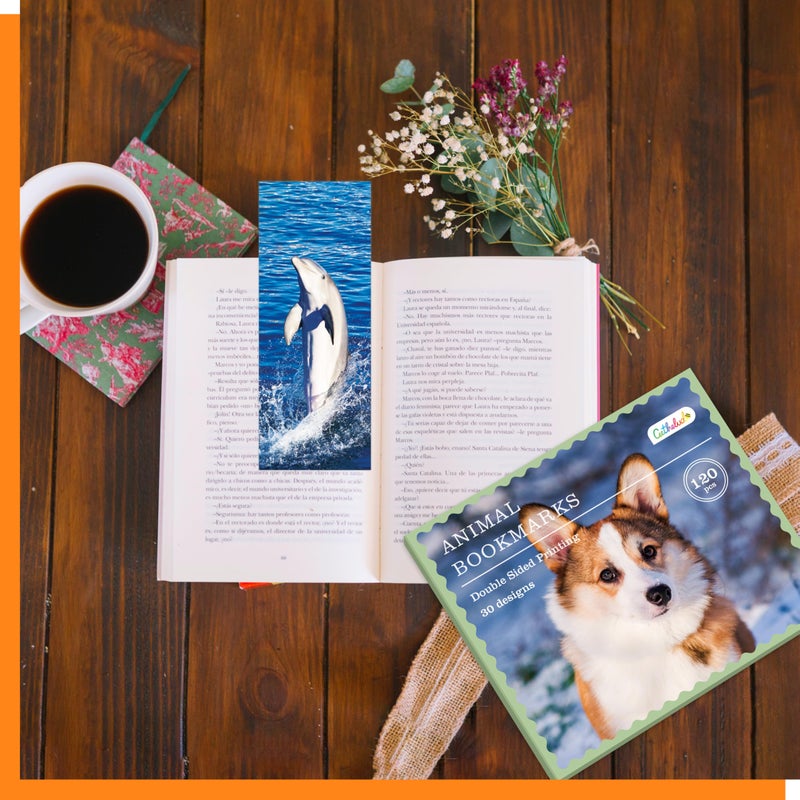 Gethelud 120 PCS Animal Bookmarks, 30 Designs Double-Sided Printing Paper Bookmarks with PET Film, Cat/Dog/Galaxy/Wild Animals for Kids, Students, Adults, Book Lovers (2.4â€ x 6.1â€) - Image 5