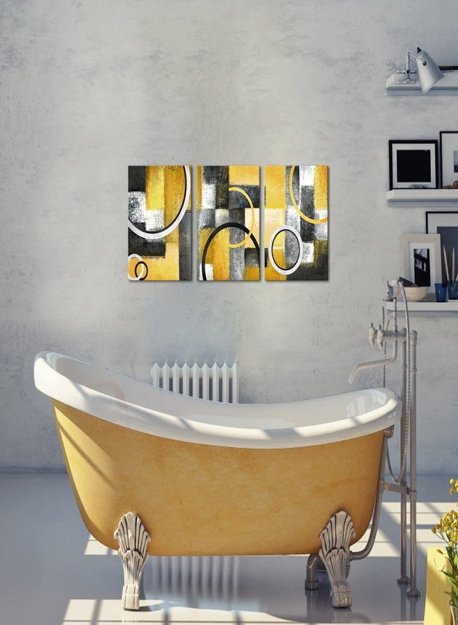Visual Art Decor Yellow and Grey Abstract Geometric Circle Canvas Wall Art Rustic Lemon Yellow Prints Artwork for Living Room Bedroom Wall Decoration - Image 4