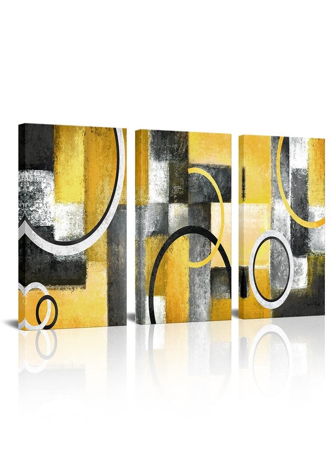 Visual Art Decor Yellow and Grey Abstract Geometric Circle Canvas Wall Art Rustic Lemon Yellow Prints Artwork for Living Room Bedroom Wall Decoration - Image 1