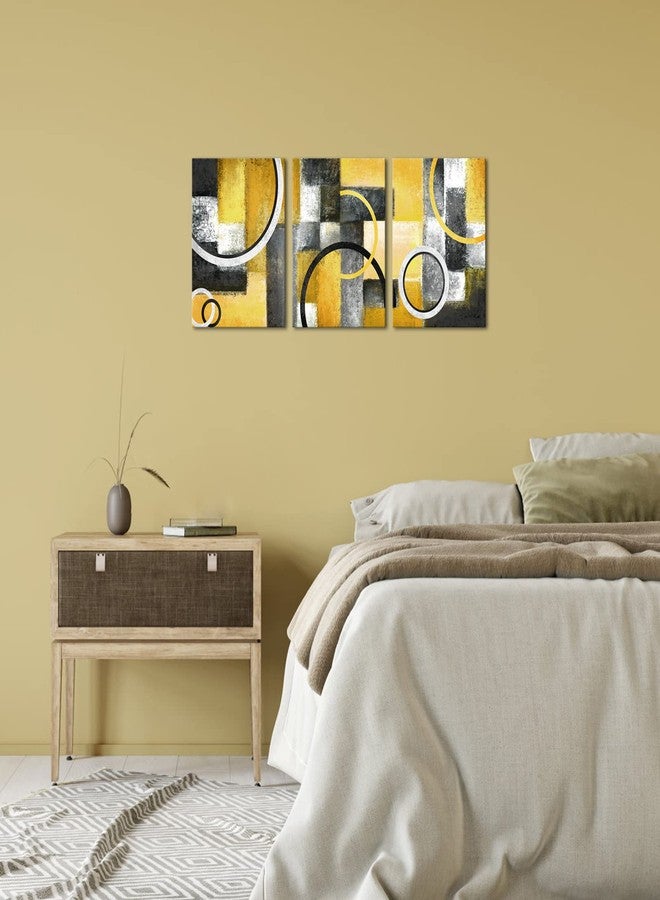 Visual Art Decor Yellow and Grey Abstract Geometric Circle Canvas Wall Art Rustic Lemon Yellow Prints Artwork for Living Room Bedroom Wall Decoration - Image 3