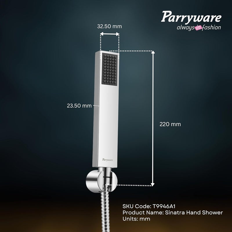 Parryware دش يدوي سيناترا ستيك 30 مم (مع خرطوم بطول 1.5 متر و خطاف) - تدفق مطري | شكل مربع | رذاذ تدليك لتأثير مهدئ | تشطيب كروم | T9946A1 - Image 4