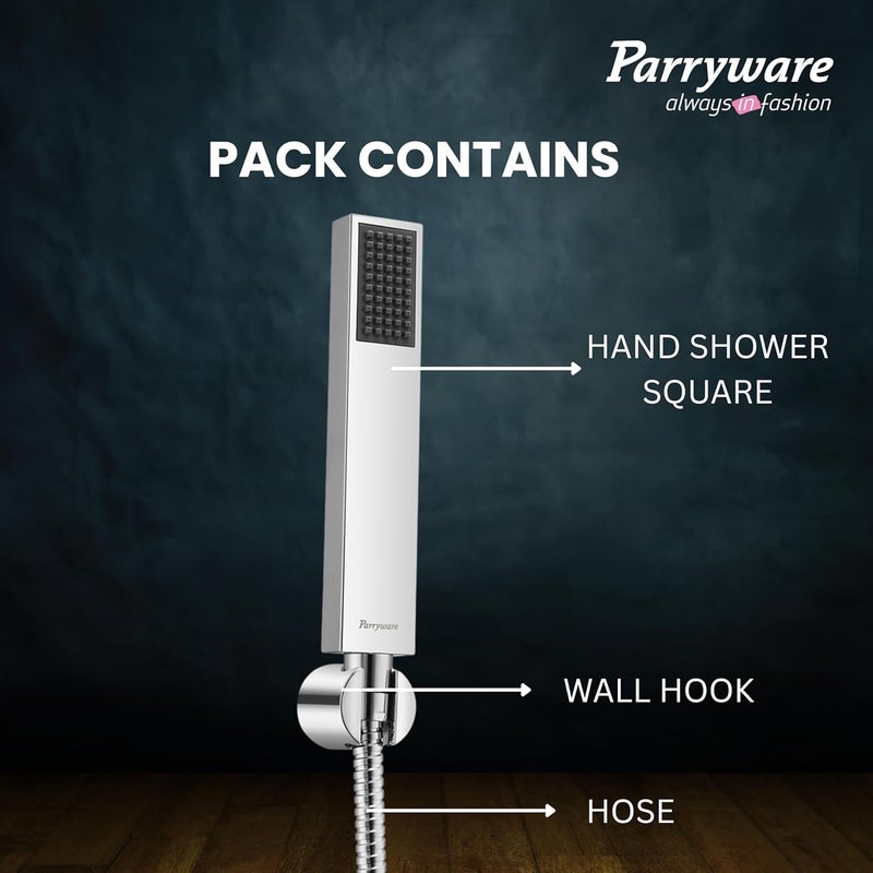 Parryware دش يدوي سيناترا ستيك 30 مم (مع خرطوم بطول 1.5 متر و خطاف) - تدفق مطري | شكل مربع | رذاذ تدليك لتأثير مهدئ | تشطيب كروم | T9946A1 - Image 5