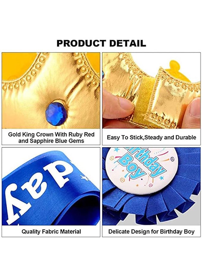 RATSAW 3 Pieces Birthday Crown Set Boy Sash and Button Pins  Party Supplies  - Image 3