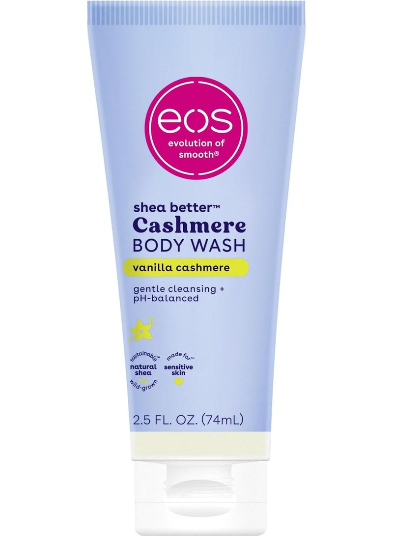 eos Travel Vanilla Cashmere Body Wash- Travel Size Body Wash, Hydrating, Moisturizing, Toiletries, Mini, Shea Butter, 2.5 fl oz - Image 1
