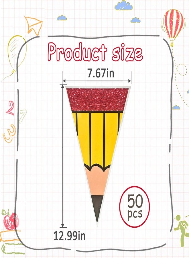 SARATA 50 Pcs 7.6" x 13" End of Year Pencil Gift Bags Cone Popcorn Plastic Clear Treat Popcorn Candy Bags with Ribbon for Classroom Teacher Appreciation Welcome First Day of School Gift - Image 3