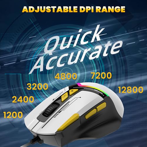 ANT Esports فأر ألعاب سلكي Ant Esports GM333 Smartchoice، حساس بصري بدقة 12800 DPI، تصميم مريح، إضاءة RGB، مفاتيح Huano، كابل مضفر 1.5M، دعم للبرمجيات المدمجة، أسود/أبيض/أصفر - Image 2