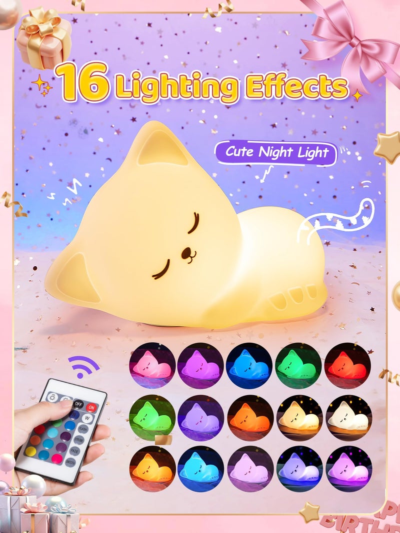 Mubarek 【Remote + Gifts Package】Cat Night Light For Kids,16 Colors Dimmable Teen Girl Gifts Trendy Stuff, Tap For Fun Cute Stuff For Teen Girls,Cute Stuff Room Decor For Teen Girls,Teen Girl Gifts - Image 5