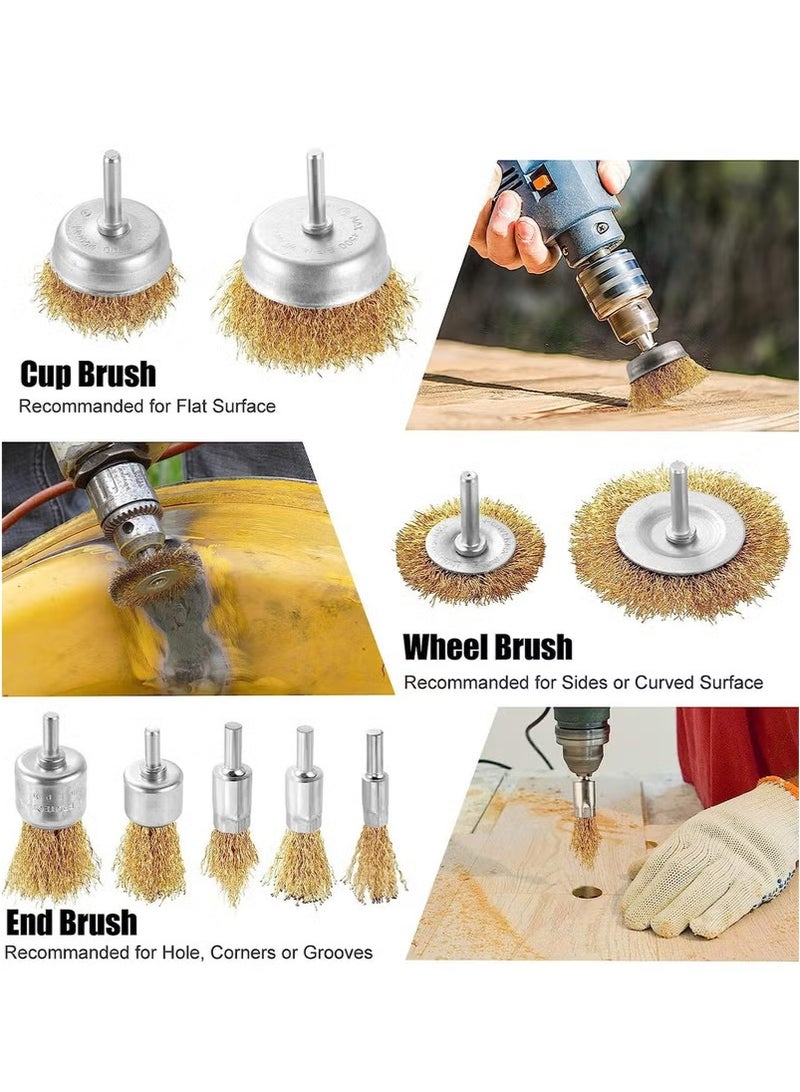 lebonaer 9 pcs Wire Brush Set, Coated Wire Brush Wheel & Cup Brush Set for Cleaning Rust, Polishing, Deburring. - Image 2