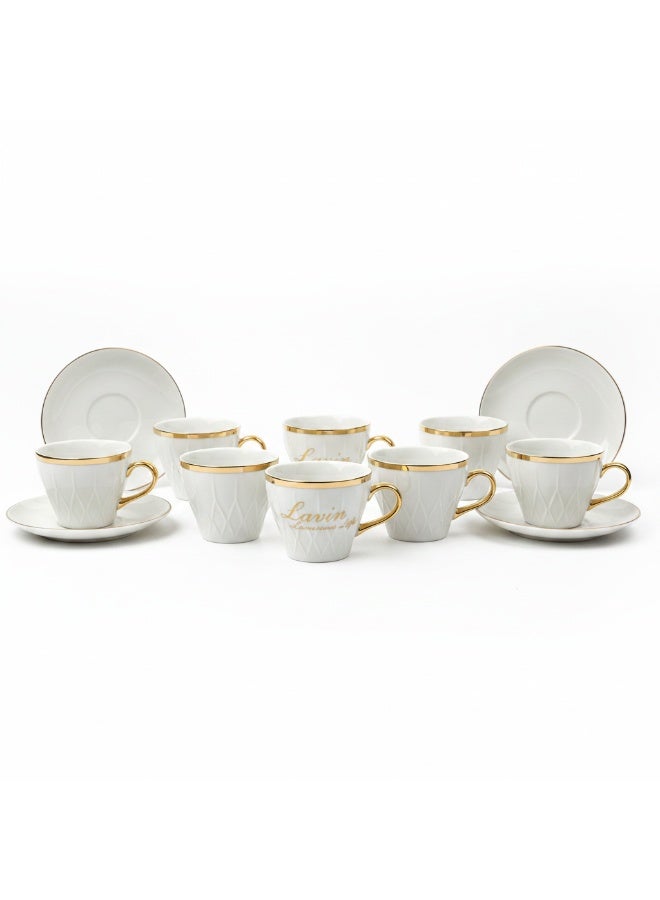 LAVIN 12PCS CERAMIC CUP AND SAUCER SET WHITE WITH GOLD 150 CM - Image 2