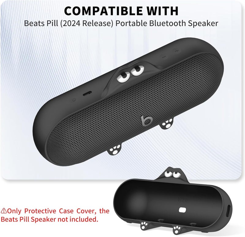 واكانك غطاء واقي لطيف لمكبر الصوت اللاسلكي، متوافق مع Beats Pill، غطاء واقي ضد الخدوش (أسود) - Image 2