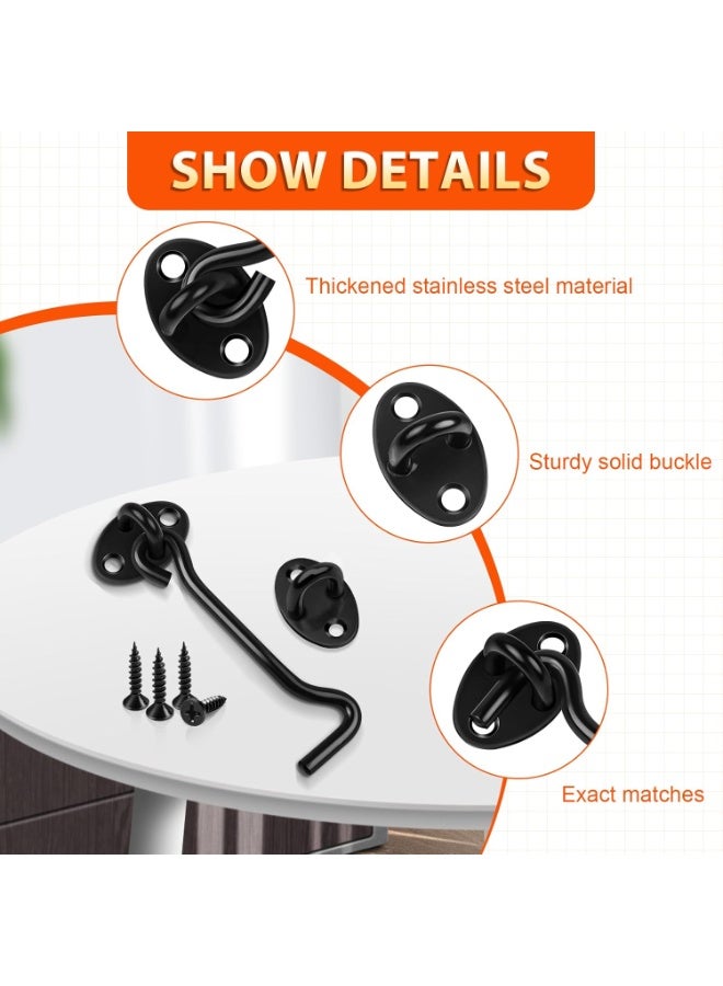 HOMESTAR 2 Pack Hook and Eye Latch, 10 Inch Black Cabin Hooks Stainless Steel Eye Gate Latch Easy Lock, Long Sliding Door Hooks Barn Door Catch with Screws for Outdoor Garden Shed Patio Window Wooden Gates - Image 2