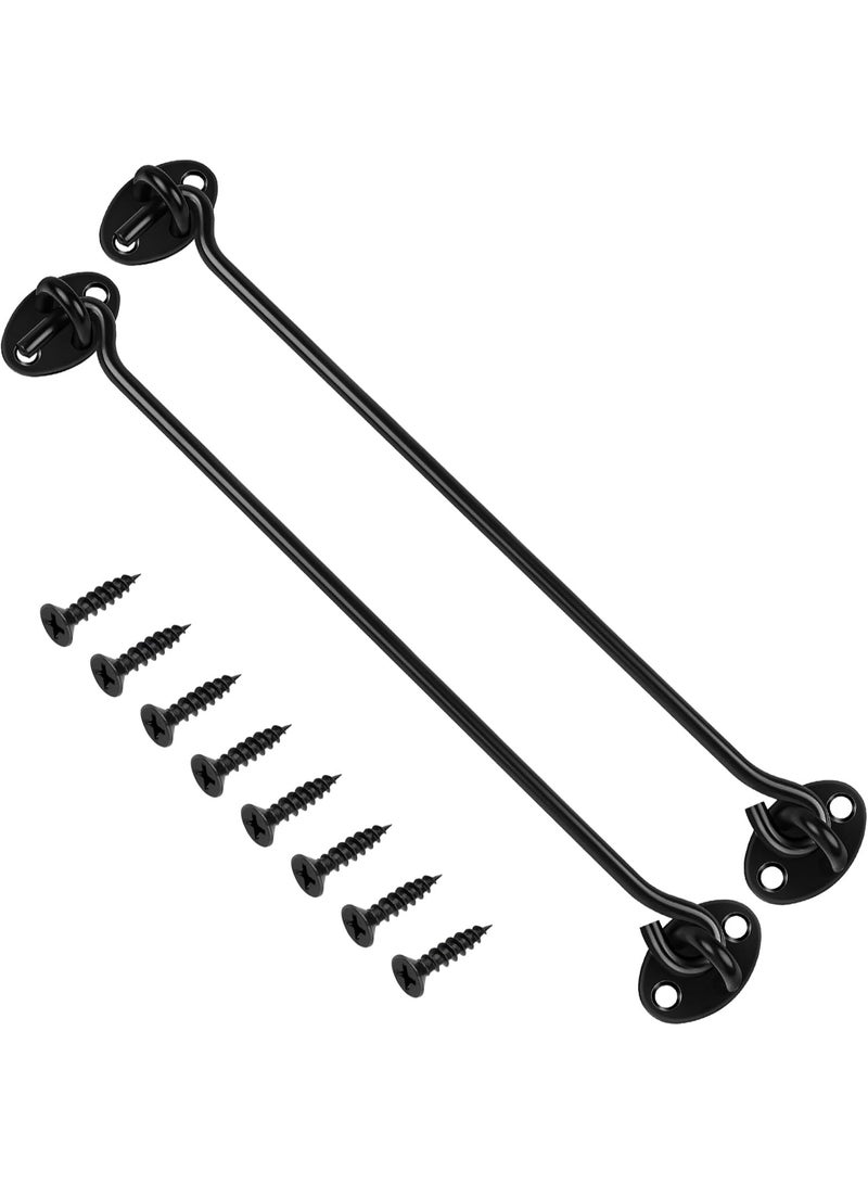 HOMESTAR 2 Pack Hook and Eye Latch, 10 Inch Black Cabin Hooks Stainless Steel Eye Gate Latch Easy Lock, Long Sliding Door Hooks Barn Door Catch with Screws for Outdoor Garden Shed Patio Window Wooden Gates - Image 1