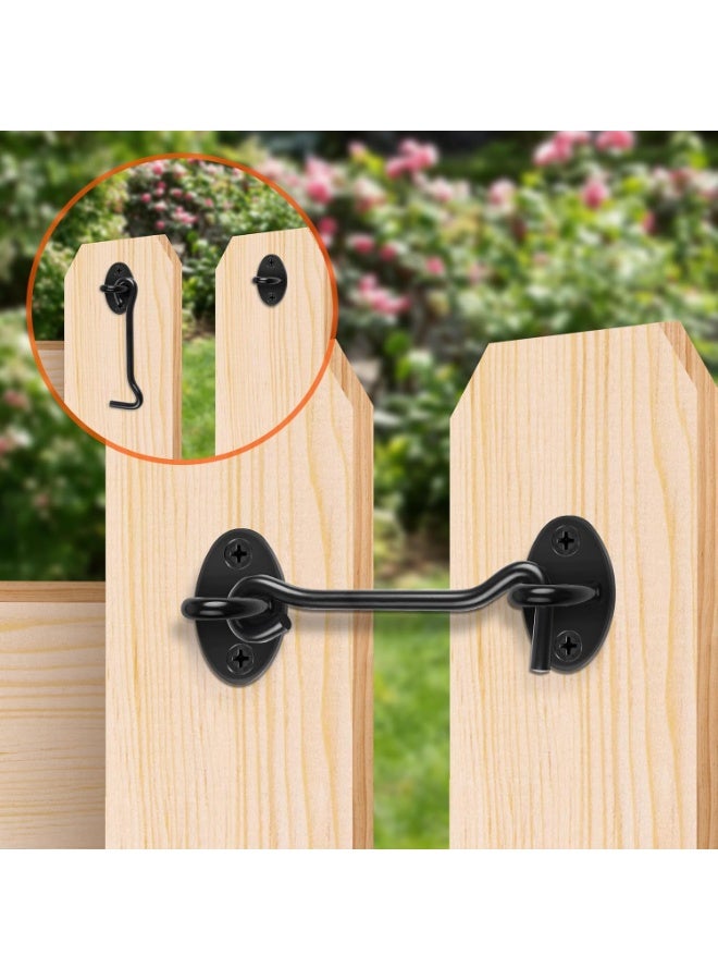 HOMESTAR 2 Pack Hook and Eye Latch, 10 Inch Black Cabin Hooks Stainless Steel Eye Gate Latch Easy Lock, Long Sliding Door Hooks Barn Door Catch with Screws for Outdoor Garden Shed Patio Window Wooden Gates - Image 4