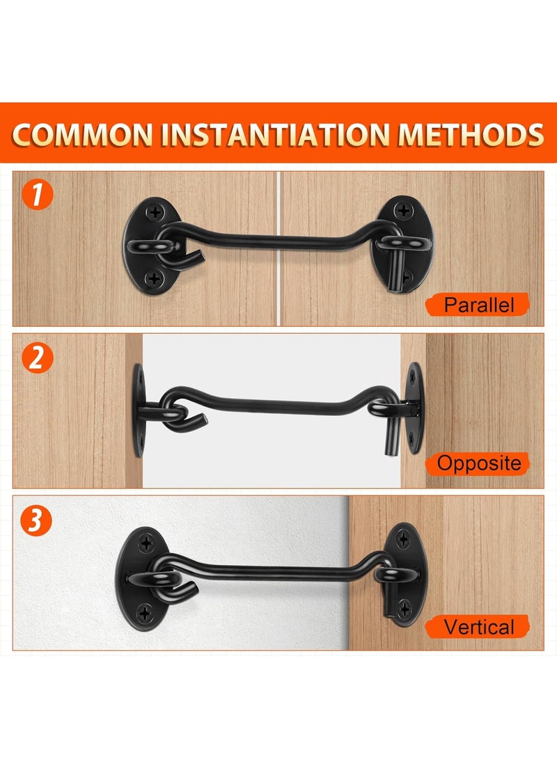 HOMESTAR 2 Pack Hook and Eye Latch, 10 Inch Black Cabin Hooks Stainless Steel Eye Gate Latch Easy Lock, Long Sliding Door Hooks Barn Door Catch with Screws for Outdoor Garden Shed Patio Window Wooden Gates - Image 5